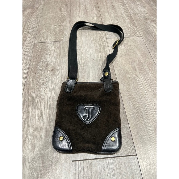 Juicy Couture Vintage Y2K Brown Suede & Leather Trim Crossbody Bag Crown Logo - Picture 2 of 9